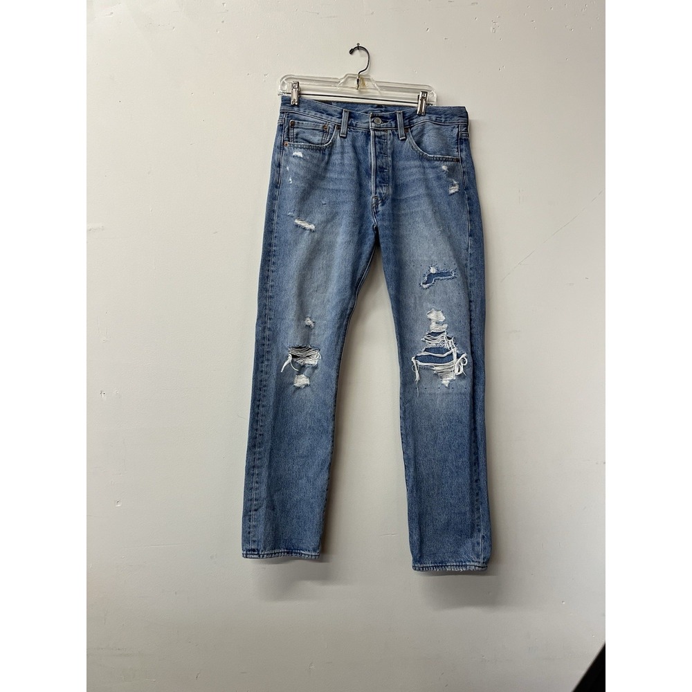Levis 501 150th Anniversary Edition Mens Light Wash Distressed Jeans W32 L32